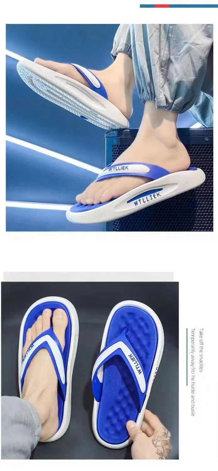 Men Blue White Slip-On Flip Flops with Deodorant — feature 2