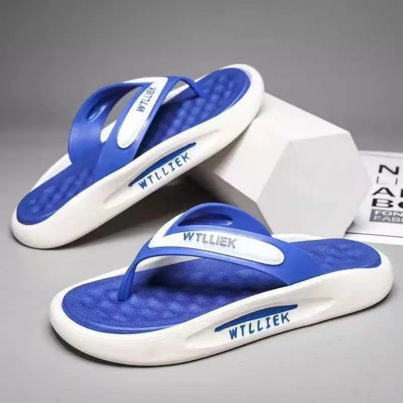 Men Blue White Slip-On Flip Flops with Deodorant