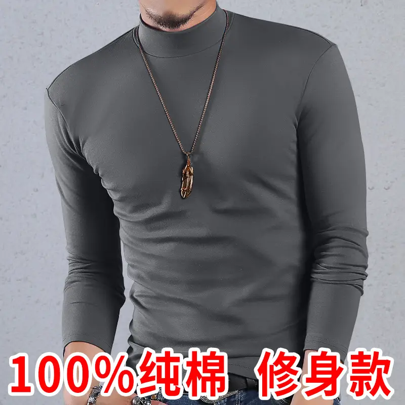 Men Cotton Turtleneck Shirt Maroon Slim Fit All Season