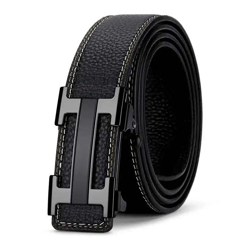 Men's Black Leather Belt with Gold Stainless Buckle - Image 7