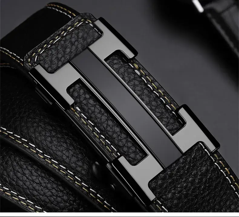 Men's Black Leather Belt with Gold Stainless Buckle — feature 15