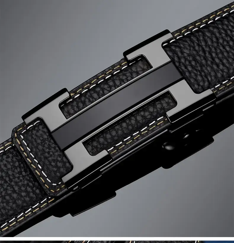 Men's Black Leather Belt with Gold Stainless Buckle — feature 16