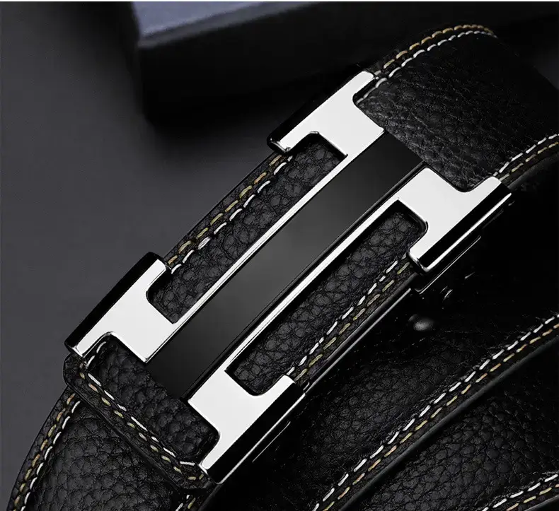 Men's Black Leather Belt with Gold Stainless Buckle — feature 18