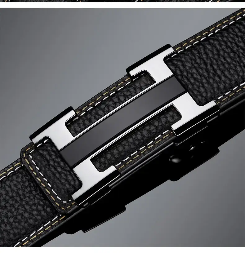 Men's Black Leather Belt with Gold Stainless Buckle — feature 19