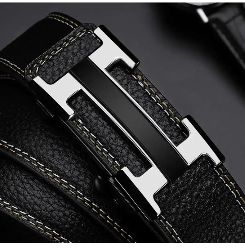Men's Black Leather Belt with Gold Stainless Buckle — feature 20