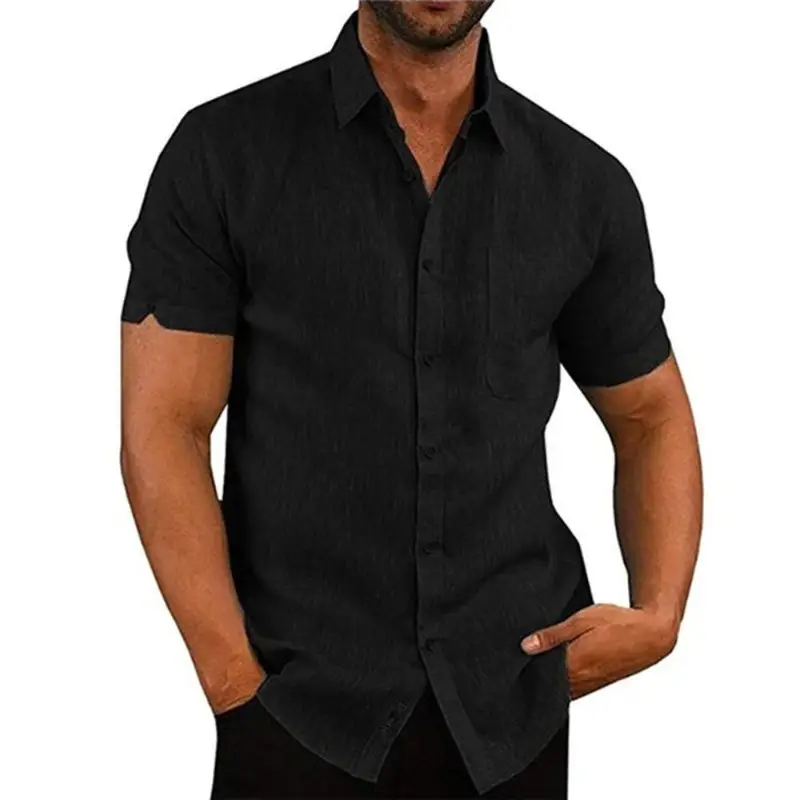 Men's Black Short Sleeve Button Down Shirt - Image 2