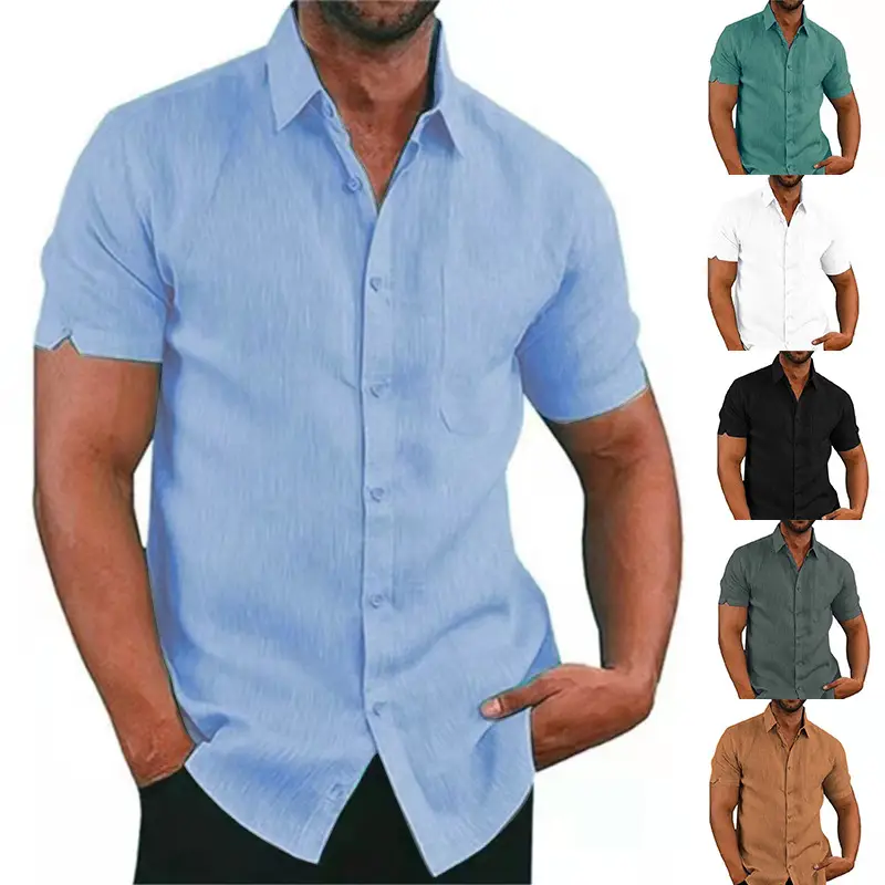 Men's Black Short Sleeve Button Down Shirt — feature 4