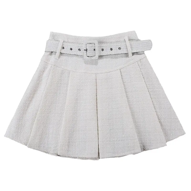 Tweed Pleated Skirt Women High Waist 2024 Winter