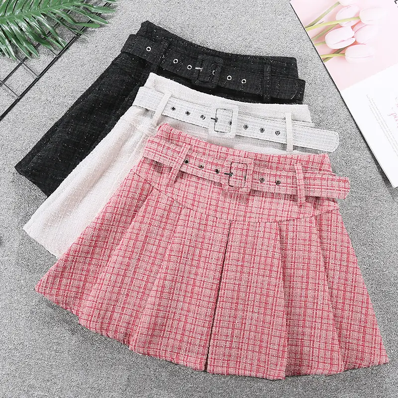 Tweed Pleated Skirt Women High Waist 2024 Winter — feature 1
