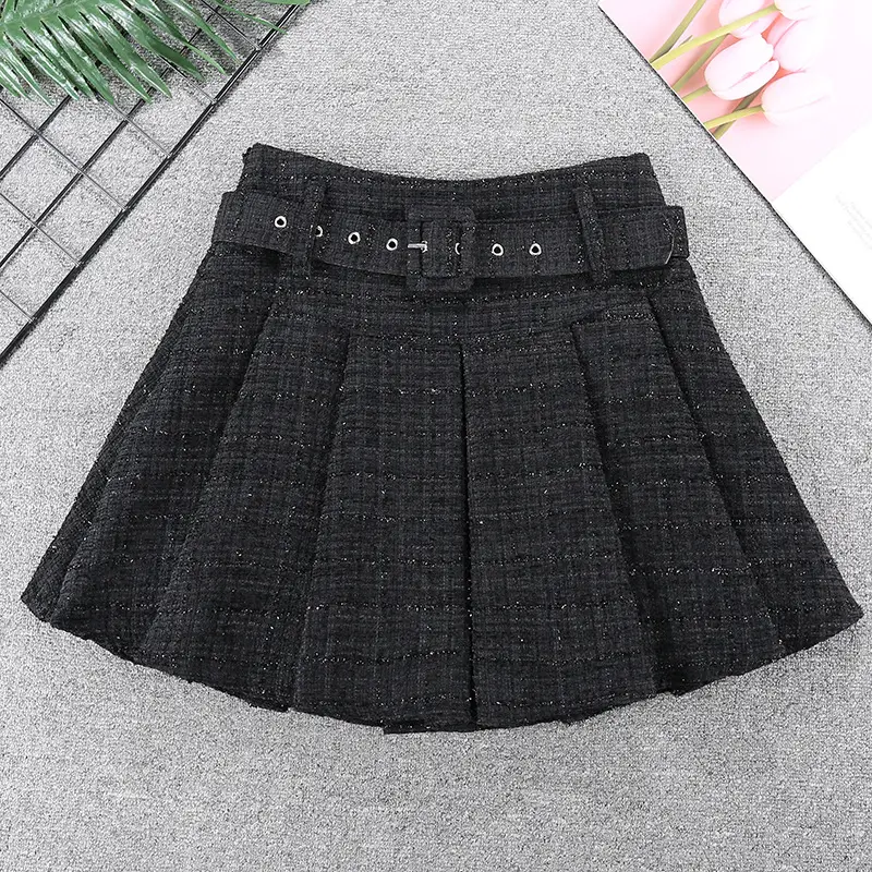 Tweed Pleated Skirt Women High Waist 2024 Winter — feature 10