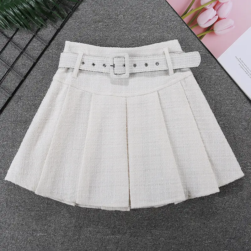Tweed Pleated Skirt Women High Waist 2024 Winter — feature 4