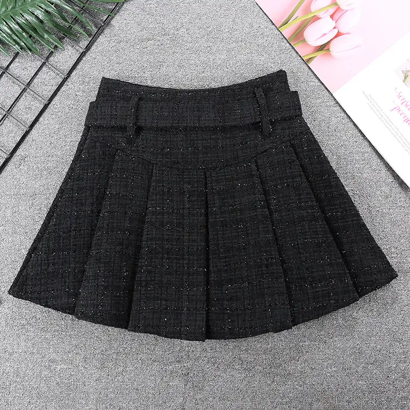 Tweed Pleated Skirt Women High Waist 2024 Winter — feature 9