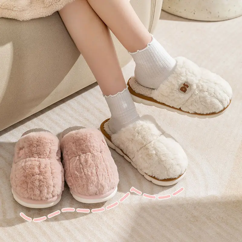 Cotton slippers women's winter 2023 new couple indoor home non-slip plush warm wool men's household woolen slippers - Image 5