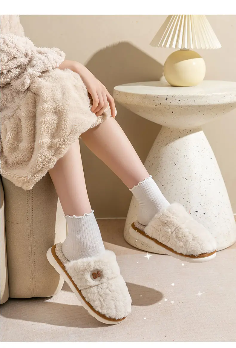 Cotton slippers women's winter 2023 new couple indoor home non-slip plush warm wool men's household woolen slippers — feature 12