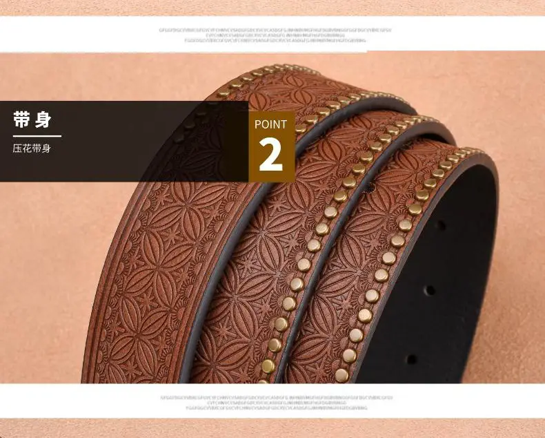 Men's Black Embossed Gold Belt with Rivet Closure — feature 10