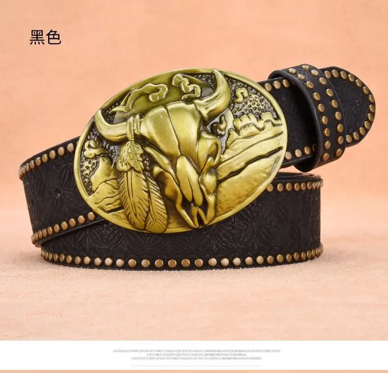Men's Black Embossed Gold Belt with Rivet Closure — feature 3