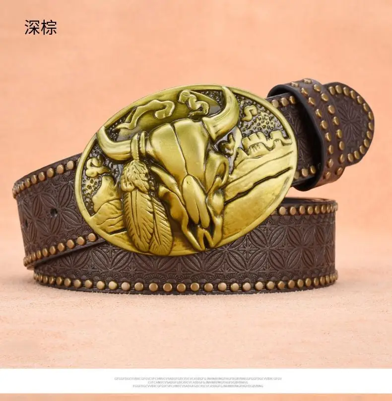 Men's Black Embossed Gold Belt with Rivet Closure — feature 5