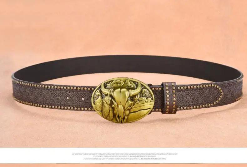 Men's Black Embossed Gold Belt with Rivet Closure — feature 6