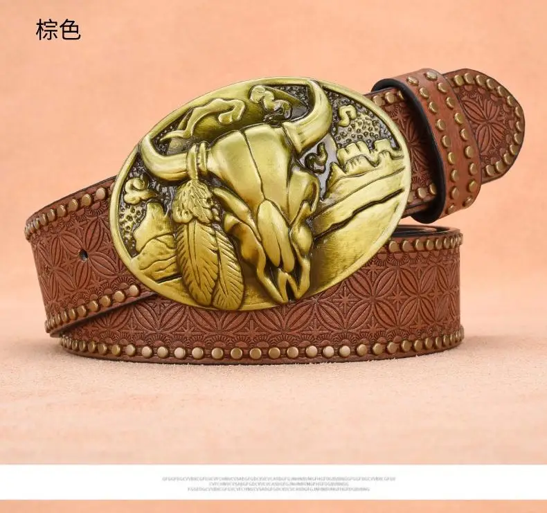 Men's Black Embossed Gold Belt with Rivet Closure — feature 7