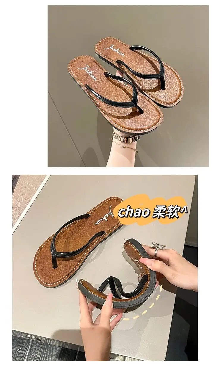 Women Black Leather Flat Sandals Summer Beach — feature 11
