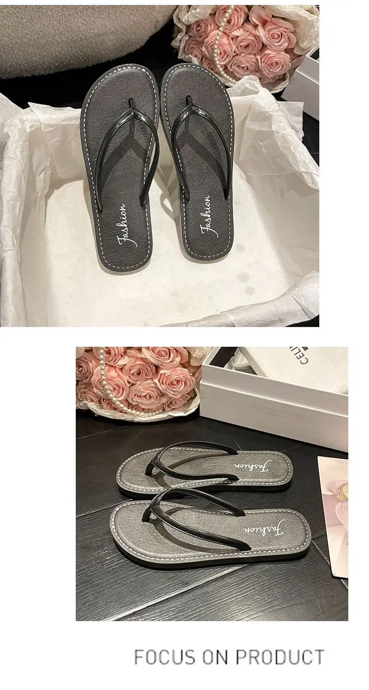 Women Black Leather Flat Sandals Summer Beach — feature 13