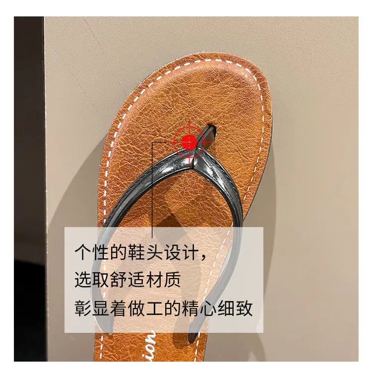 Women Black Leather Flat Sandals Summer Beach — feature 16