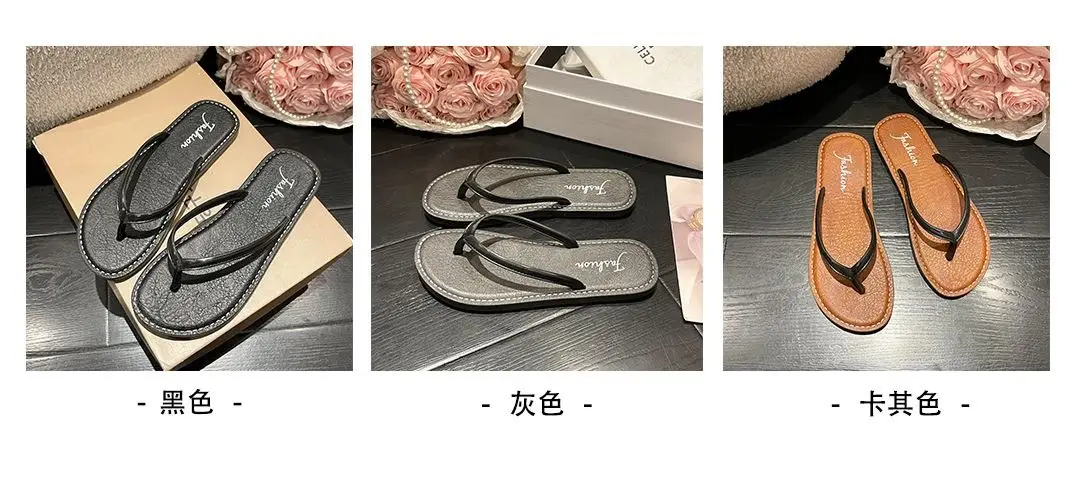 Women Black Leather Flat Sandals Summer Beach — feature 3