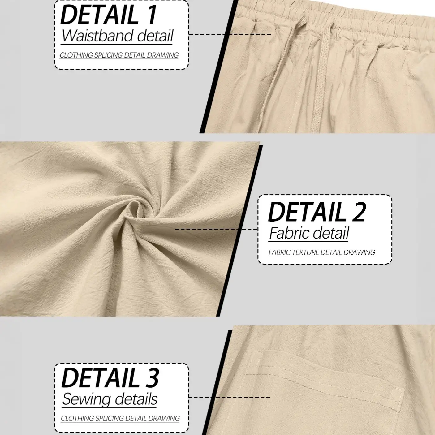 Men's Grey Linen Straight Leg Pants Casual Wear - Image 8