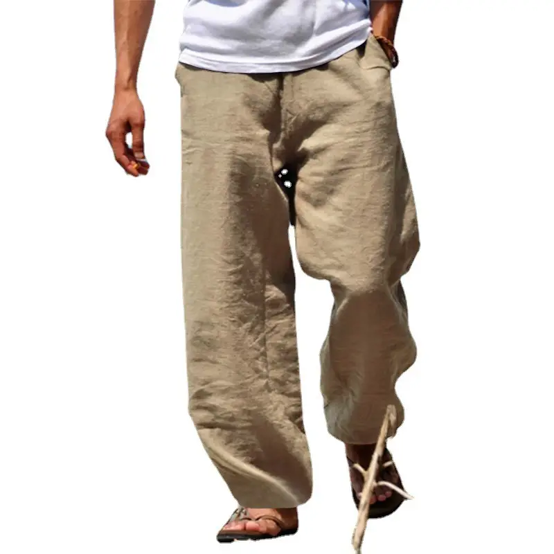 Men's Grey Linen Straight Leg Pants Casual Wear - Image 11
