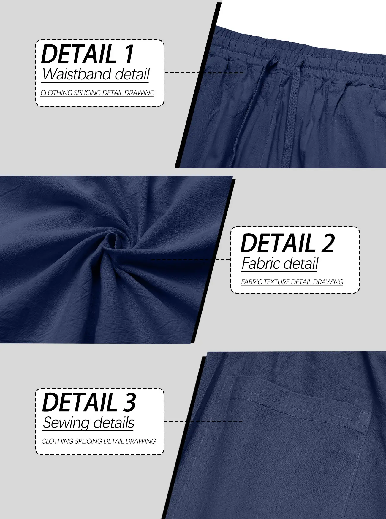 Men's Grey Linen Straight Leg Pants Casual Wear — feature 11