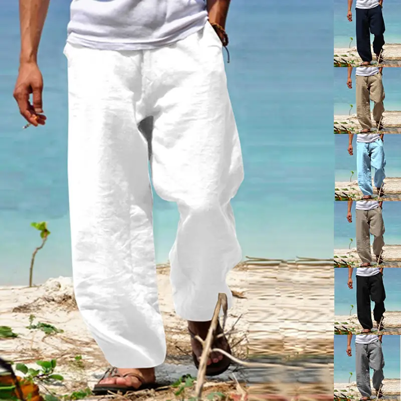 Men's Grey Linen Straight Leg Pants Casual Wear — feature 14