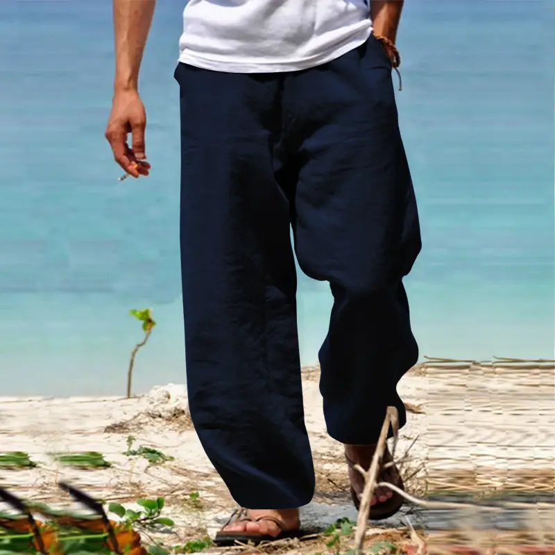 Men's Grey Linen Straight Leg Pants Casual Wear — feature 16