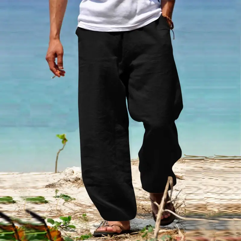 Men's Grey Linen Straight Leg Pants Casual Wear — feature 17