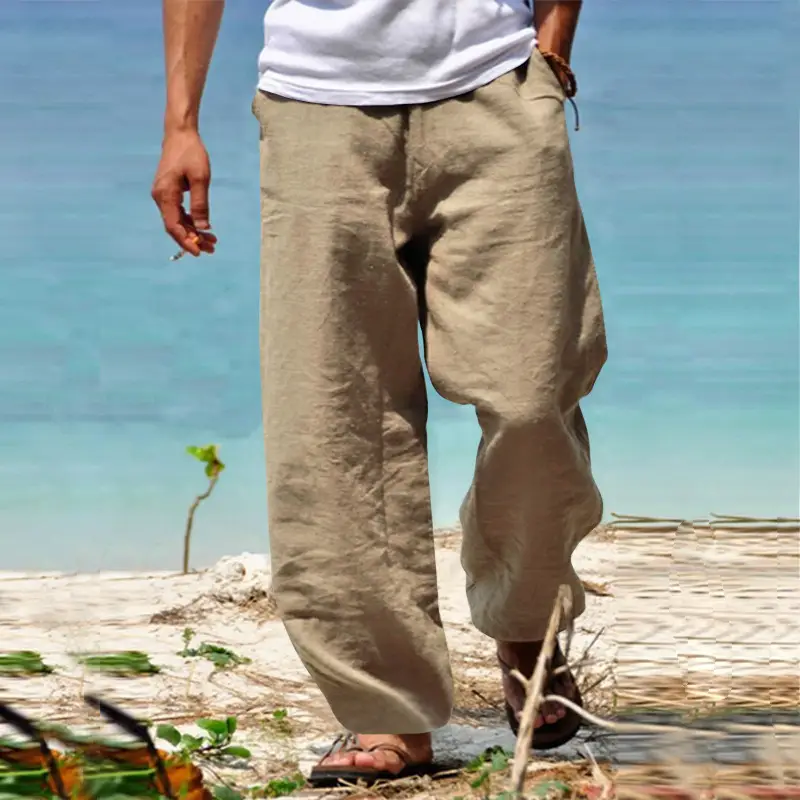 Men's Grey Linen Straight Leg Pants Casual Wear — feature 19