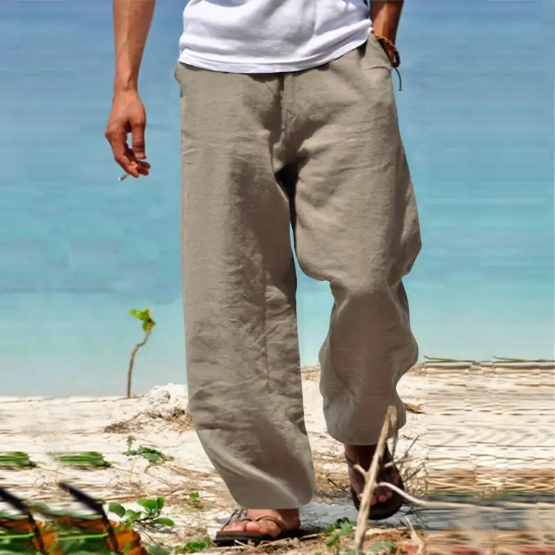 Men's Grey Linen Straight Leg Pants Casual Wear — feature 21