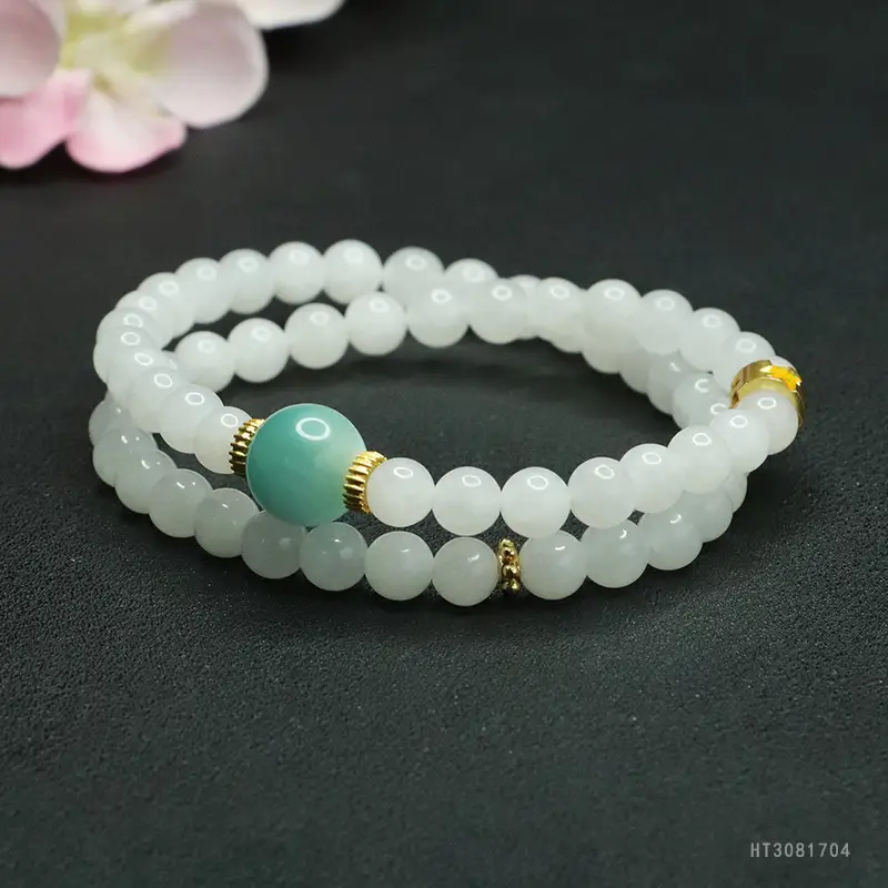 Guan Yu White Jade Double Circle Bracelet for Women - Image 3