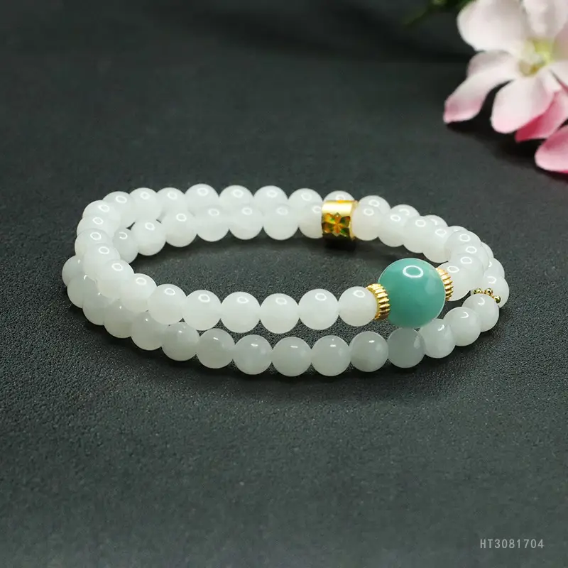 Guan Yu White Jade Double Circle Bracelet for Women - Image 4