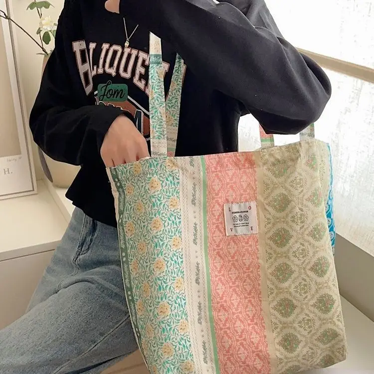 Retro Floral Canvas Shoulder Bag Large Capacity - Image 5