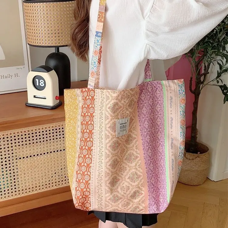 Retro Floral Canvas Shoulder Bag Large Capacity - Image 6