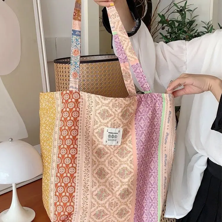 Retro Floral Canvas Shoulder Bag Large Capacity - Image 7