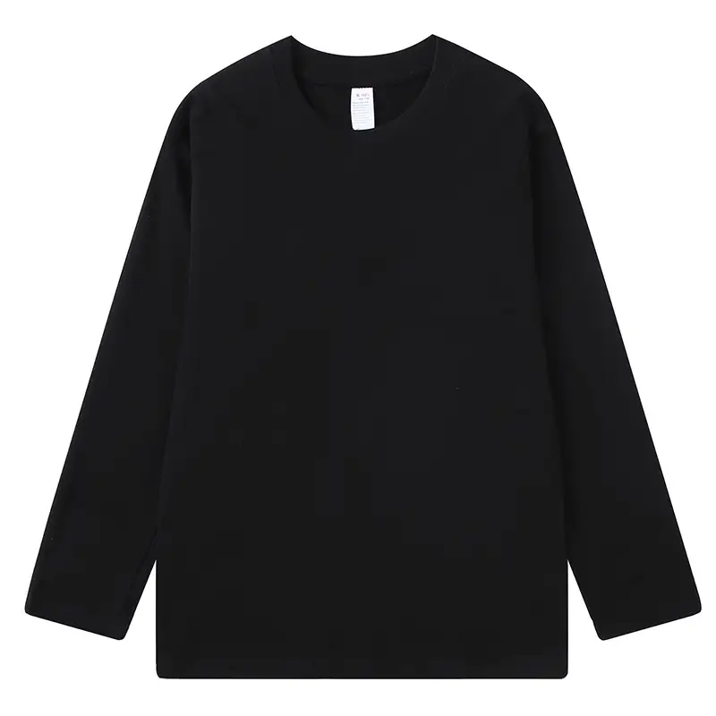 Men Black Heavy Combed Cotton Long Sleeve T-Shirt