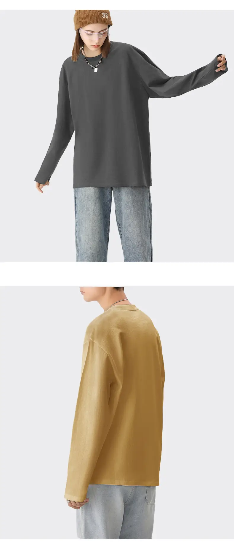 Men Blue Cotton Long Sleeve T-Shirt 230g — feature 17