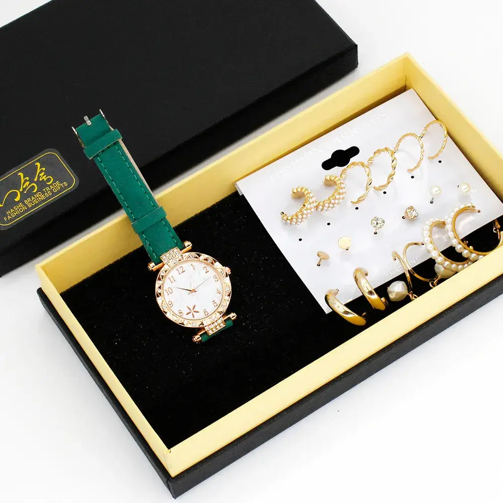 Women's Green Watch & Earrings Jewelry Set - Image 4