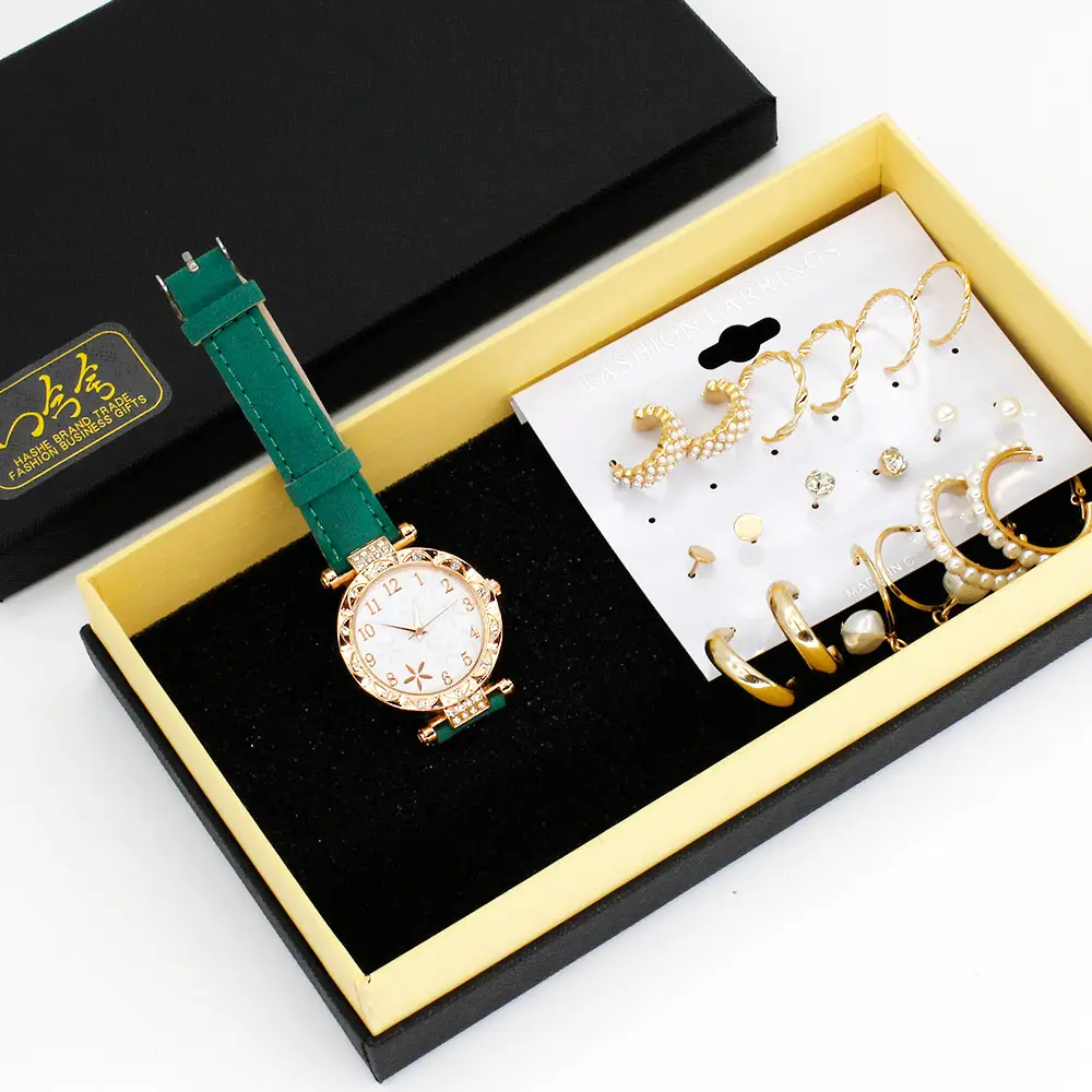Women's Green Watch & Earrings Jewelry Set — feature 7