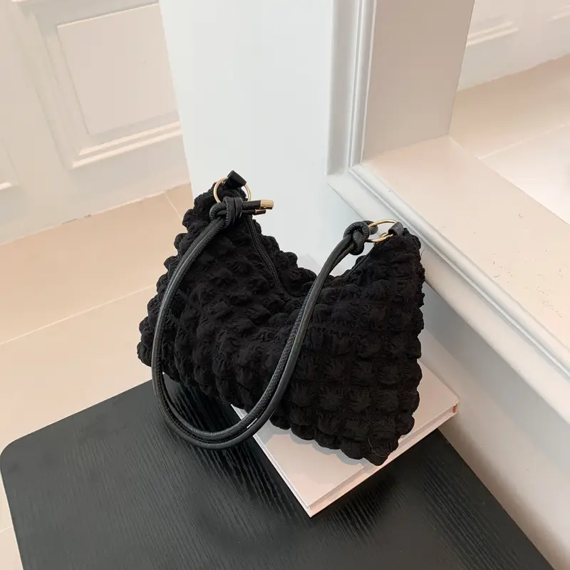 Black Faux Fur Shoulder Bag for Women - Image 7