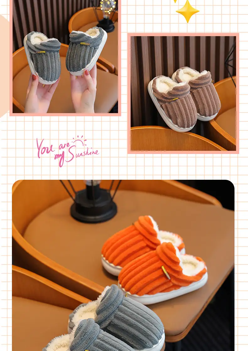 Children's cotton slippers winter boys and girls baby plush slippers indoor bag heel warm plush non-slip parent-child slippers — feature 13