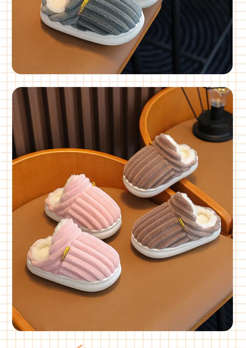 Children's cotton slippers winter boys and girls baby plush slippers indoor bag heel warm plush non-slip parent-child slippers — feature 14