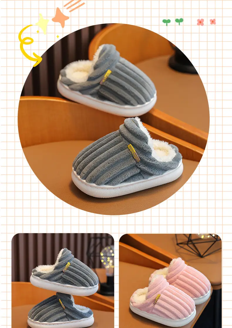 Children's cotton slippers winter boys and girls baby plush slippers indoor bag heel warm plush non-slip parent-child slippers — feature 15