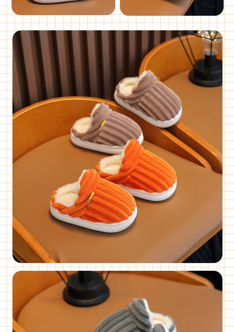 Children's cotton slippers winter boys and girls baby plush slippers indoor bag heel warm plush non-slip parent-child slippers — feature 16