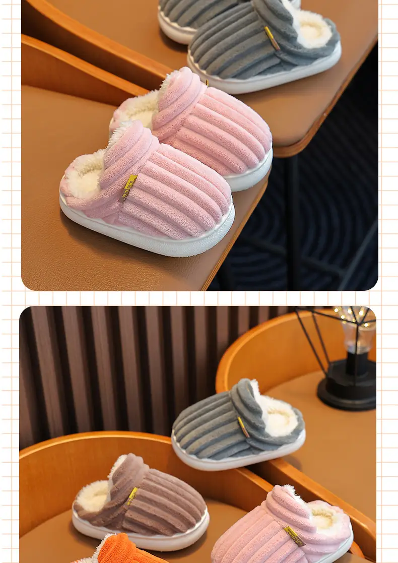 Children's cotton slippers winter boys and girls baby plush slippers indoor bag heel warm plush non-slip parent-child slippers — feature 17